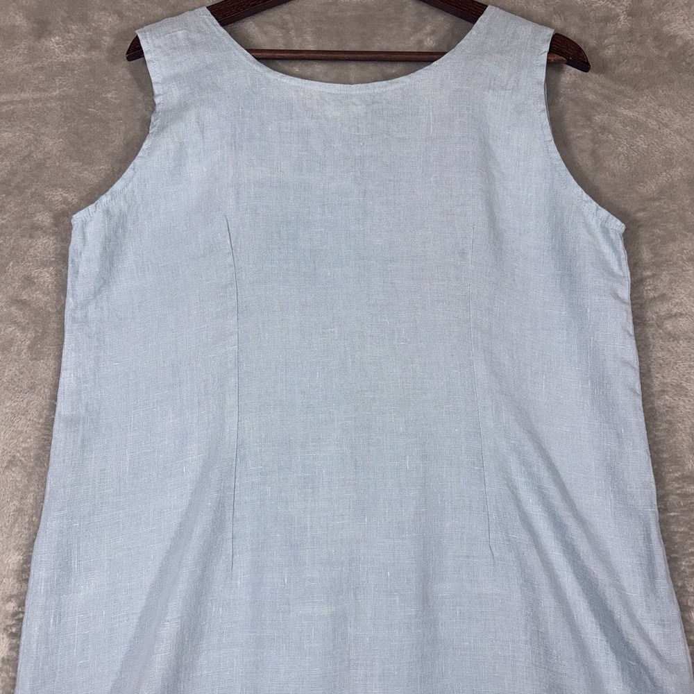 Tom Tom Maxi Dress 100% Linen Womens Large Light‎ Blue Made In USA Beachy Boho - Picture 2 of 9